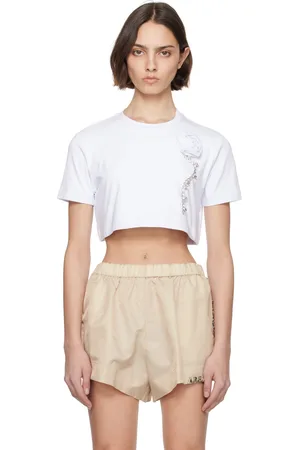 AREA Crystal Rosette Cropped T-shirt