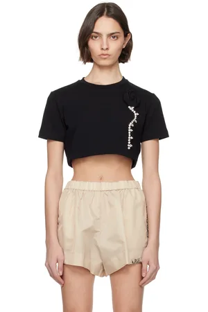 AREA Crystal Rosette Cropped T-shirt