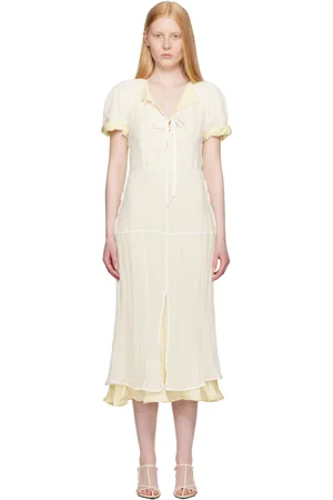 Jil Sander Off-White Pleated Silk Midi Dress