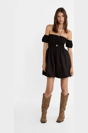 Stradivarius Popeline balloon jurk met blote schouders XS