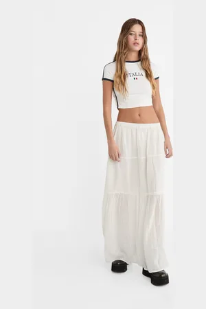 Stradivarius Lange soepelvallende rok met elastische tailleband L