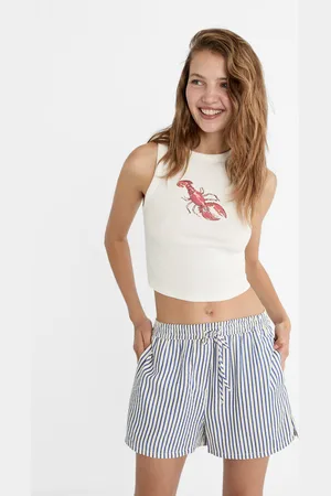 Stradivarius Gestreepte short met elastische tailleband XS