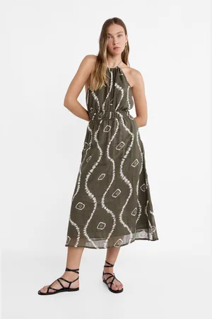 Stradivarius Soepelvallende midi-jurk met halterlijn en print M