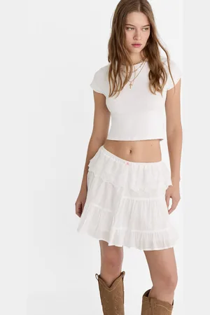 Stradivarius Korte kanten rok met volant en strik M