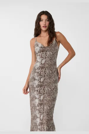Stradivarius Midi-jurk met print en bandjes XS
