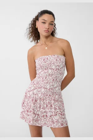 Stradivarius Korte jurk met print en bandeauhalslijn L