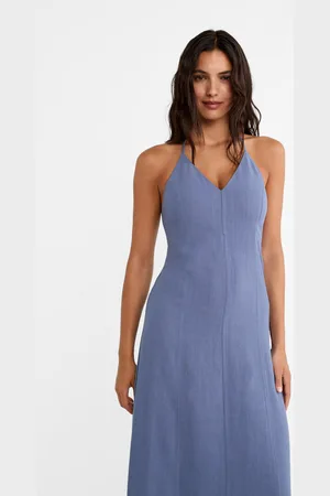 Stradivarius Halter midi-jurk van linnenmix L