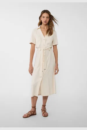 Stradivarius Halflange shirtdress jurk van linnenmix L