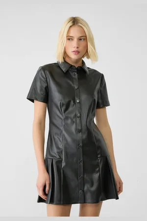 Stradivarius Korte shirtdress jurk met leereffect en vouwen S