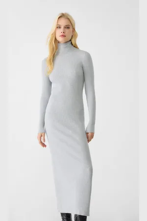 Stradivarius Lange tricot jurk met hoge kraag XS