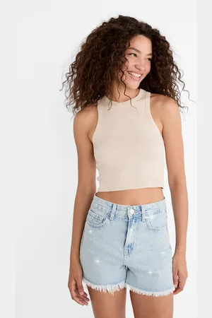 Stradivarius Denim short met steentjes 38