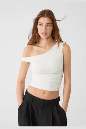 Stradivarius Asymmetrische crop top met plooien XS