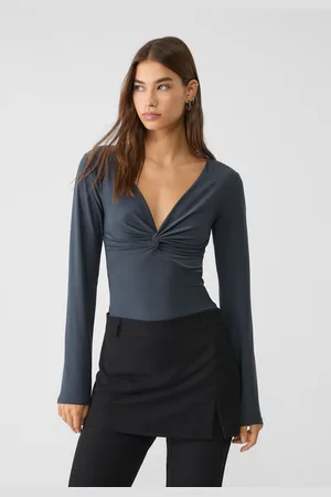 Stradivarius Body met plooien en V-halslijn S