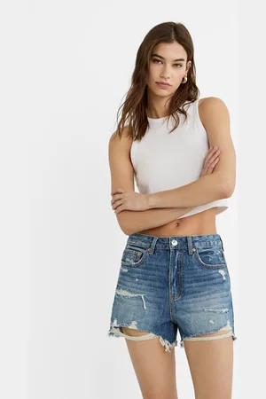 Stradivarius D75 denim short met scheuren 32