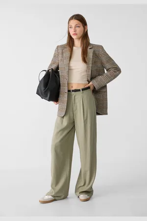 Stradivarius Broek met riem van linnenmix 36