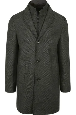 Suitable K150 Coat Wol Blend Ruit Donkergroen - maat 54