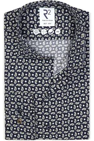 R2 Amsterdam R2 Overhemd Extra Lange Mouwen Paisley Navy - maat 38