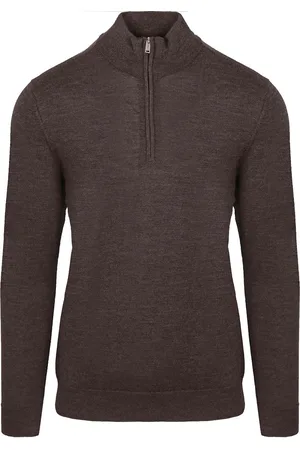 Profuomo Half Zip Pullover Merinowol Donkerbruin - maat XXL
