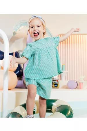 Tape a l'oeil Shorts - Groene korte broek voor babymeisjes van katoen met strepen - 12 M