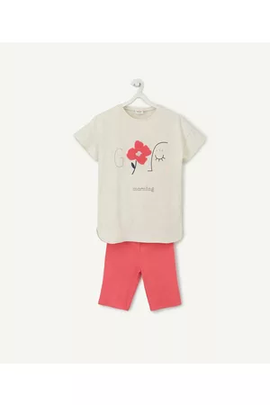 Tape a l'oeil Shorts - Meisjes pyjama short in roze en grijs met bloemen van bouclé badstof - 10 J
