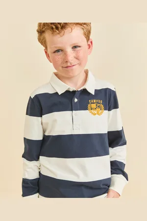 TAO Marineblauw en wit gestreept poloshirt van biologisch katoen voor jongens