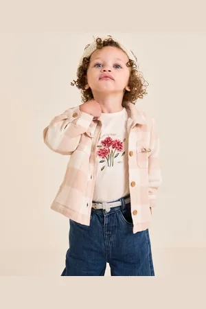 TAO Ecru en geruite jas voor babymeisjes