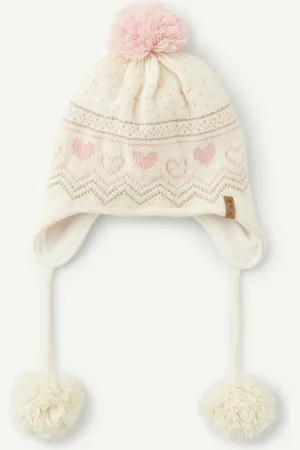 TAO Babymutsje voor meisjes met pompons en hartjesmotief