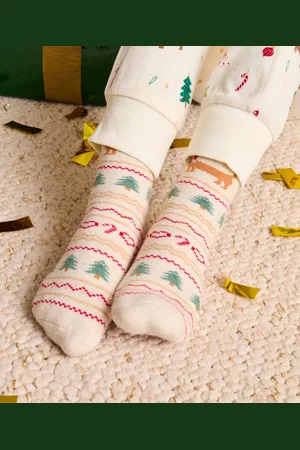 TAO Kerstsokken voor meisjes in katoen met dennenboomprint