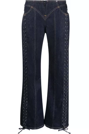 Jean Paul Gaultier Dames Bootcut - Laced Detail Wide Leg Denim Jeans