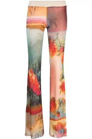 Jean Paul Gaultier Dames Wijde broeken - Patchwork Print Flared Trousers