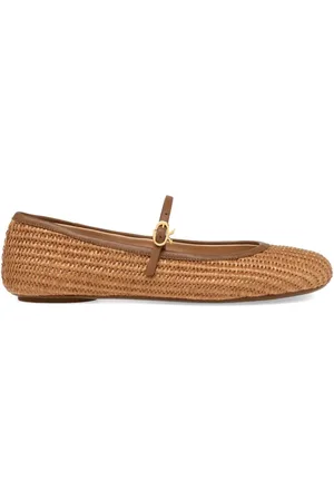 Gianvito Rossi Carla Rafia And Leather Ballet Flats