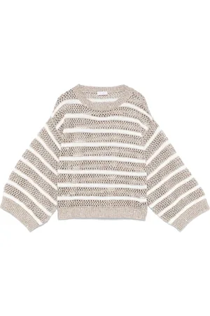 Brunello Cucinelli Striped Linen Crewneck Sweater