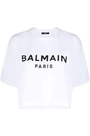 Balmain Logo Organic Cotton Cropped T-shirt