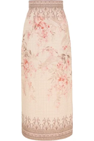 ZIMMERMANN Printed Linen Pencil Skirt