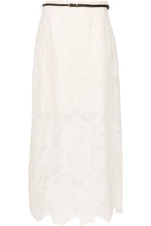 ZIMMERMANN Embroidered Linen Midi Skirt