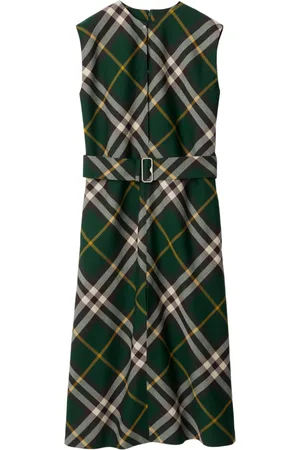 Burberry Check Motif Wool Midi Dress