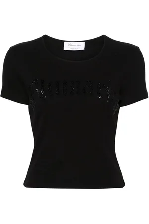 BLUMARINE Logo Ribbed Cotton Cropped T-shirt