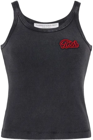 Alessandra Rich Logo Ribbed Cotton Tank Top