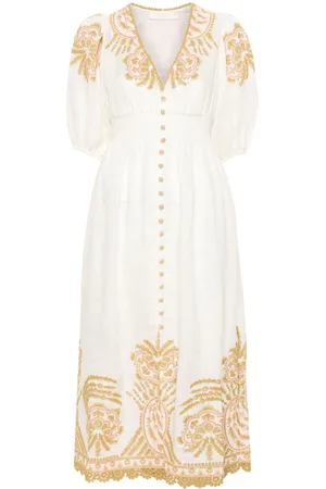 ZIMMERMANN Embroidered Linen Midi Dress