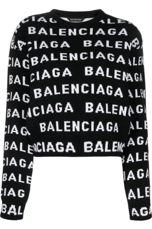 Balenciaga Allover Logo Wool Cropped Sweater