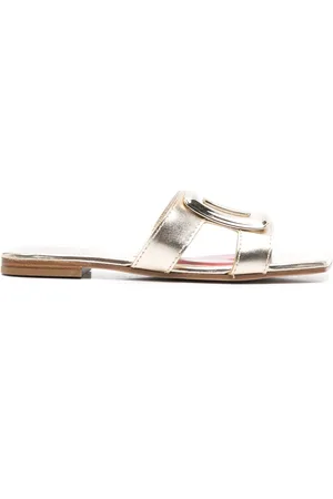 Roger Vivier Metal Buckle Leather Flat Sandals