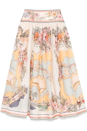 ZIMMERMANN Tallow Printed Linen Midi Skirt