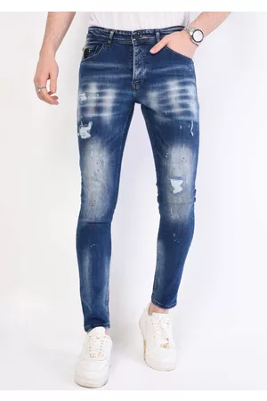 Local Fanatic Slim fit jeans met verfspatten stretch 1057