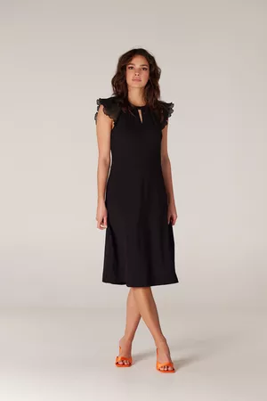Juffrouw Jansen Dames Mouwloze jurken - Denver mouwloze jurk met ruffle detail black