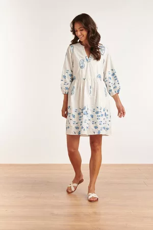 Smashed Lemon Dames Riemen - Luxe blauwe paisley embroidery jurk met ceintuur 100%