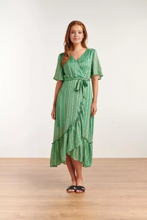 Smashed Lemon Dames Lange jurken - Modieuze groen-multikleuren maxi jurk met ceintuur