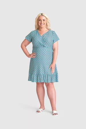 Smashed Lemon Dames Geprinte jurken - Geometrische retro print jurk in groen 22405