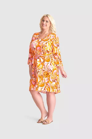 Smashed Lemon Dames Geprinte jurken - Zomerjurk met bloemenprint in oranje 100% rayon 22477