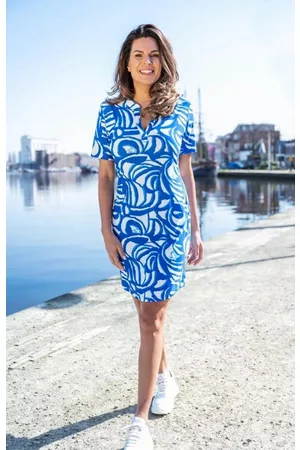 ZOSO Dames Geprinte jurken - Quincy splendour printed dress ocean blue