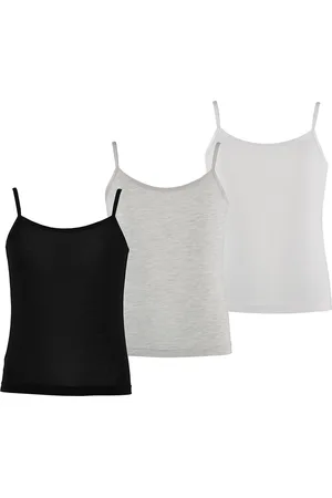 Apollo Meisjes bamboe singlet hemden 3-pack zwart grijs wit spaghettibandjes onderhemd